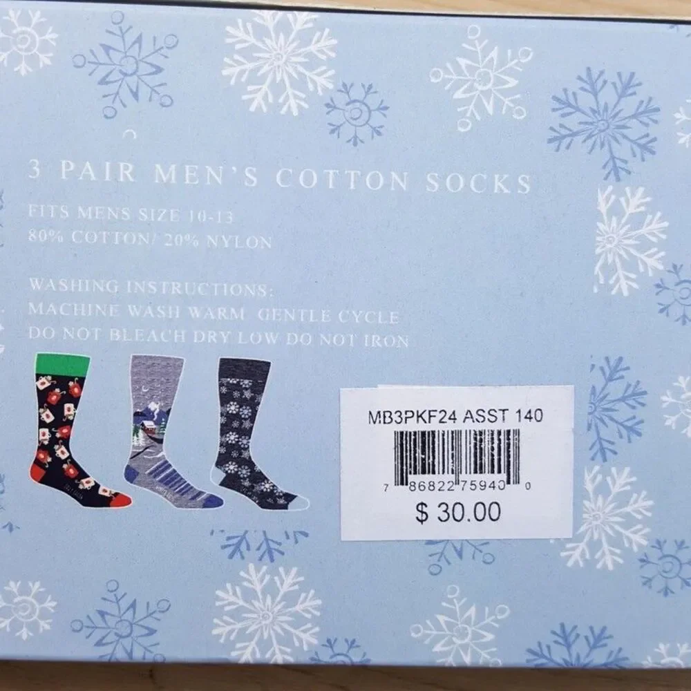 BLOOMINDALES Crew Socks Mens Holiday Winter Snow 3-Pack Gift Box Cotton Italy